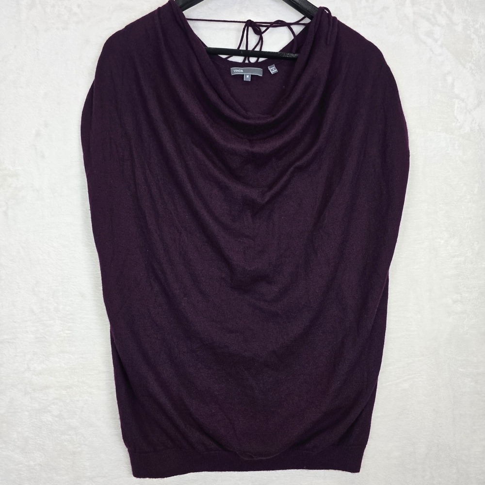 Vince 100% Cashmere Cowl Neck Sleeveless Drape Sweater Top Purple Medium